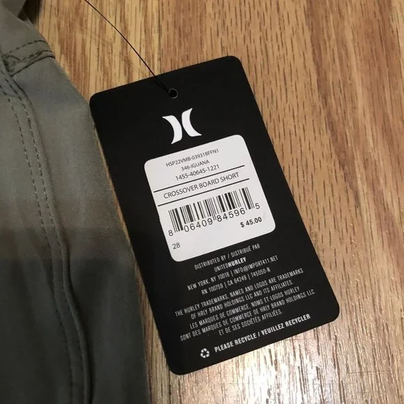 Hurly Men's Crossover Broad shorts Gray with logo tie front Size 28
